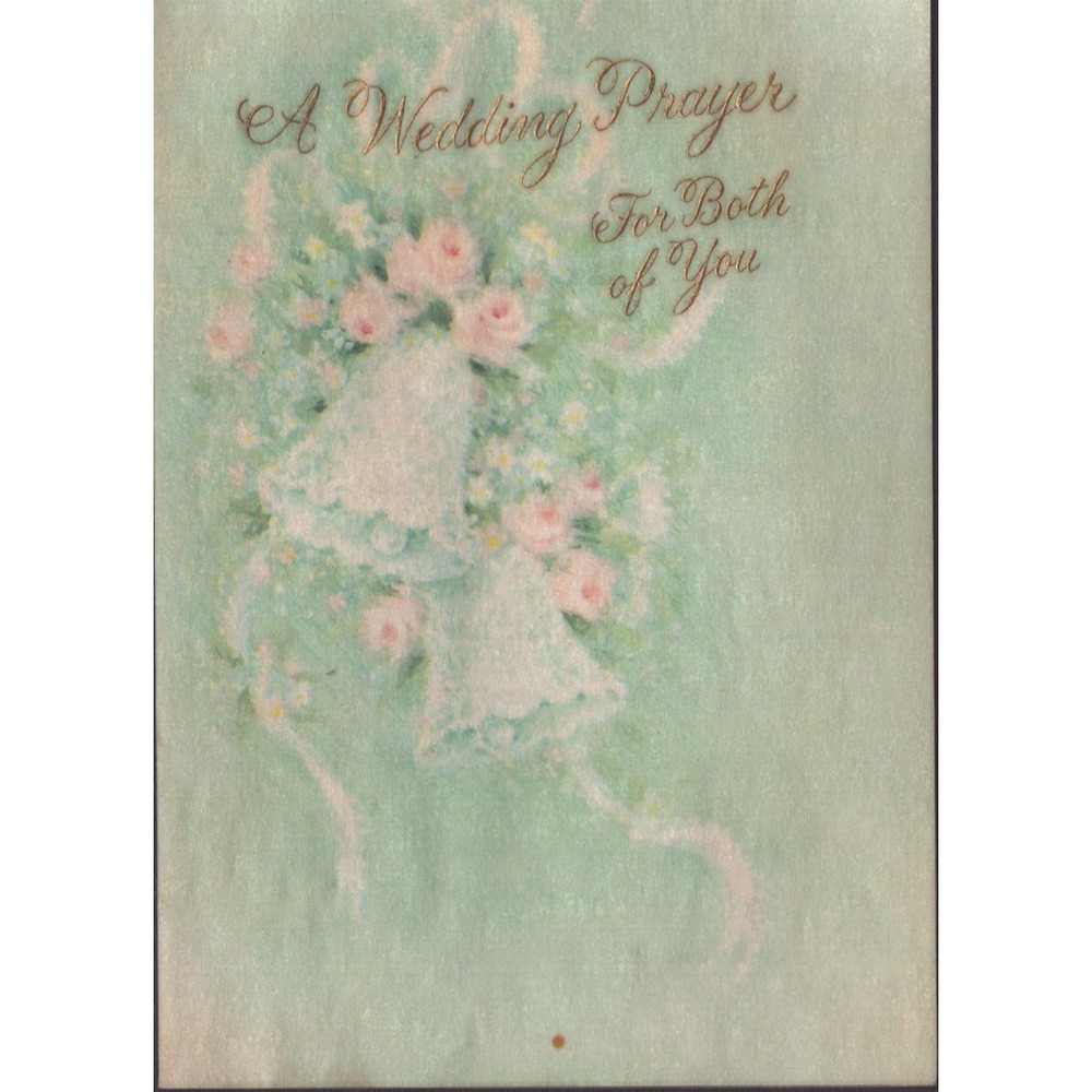 Vintage Hallmark Wedding Prayer Greeting Card Floral Bells Religious VG